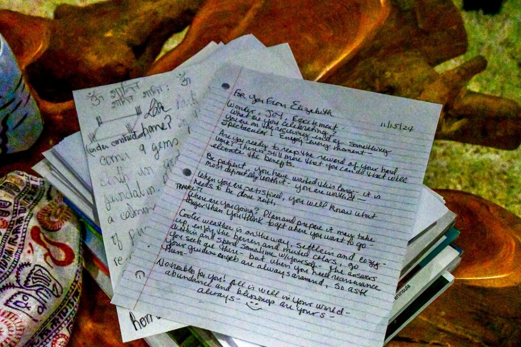 Handwritten psychometry reading notes
